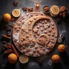 Moon-shaped gingerbread decorated with Quince