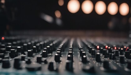 Fototapeta premium Modern Music Record Studio Control Desk with Laptop Screen Showing User Interface of Digital Audio