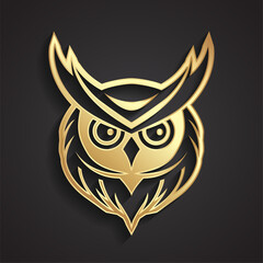 3d golden owl head logo design