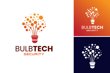 Bulb Tech Security Logo conveys a modern, innovative logo representing tech security with a bulb element. Suitable for technology companies, security firms, and start-ups seeking a professional - obrazy, fototapety, plakaty
