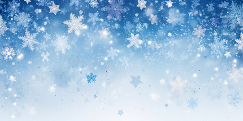 Naklejka premium Christmas background with falling snowflakes, white and blue shades, beautiful decoration. Banner