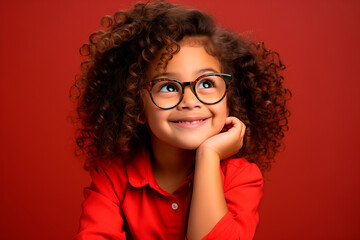 Funny and elegant 5 year old south american girl in glasses poses in the studio. looking at camera...