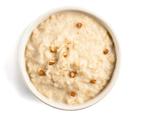 porridge isolated on white background, cutout, top view 