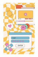 Modern retro posters. Stories and social media posts. Abstract retro interface illustration. frames, password, plaster. stock graphics.