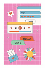 Social media vertical banners templates in old school nostalgic design with computer interface elements. Retro 80s 90s aesthetic backgrounds. vintage ig stories in vaporwave Y2K style. 