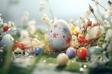 Fototapeta na wymiar Easter eggs with beautiful decoration. Ai generative