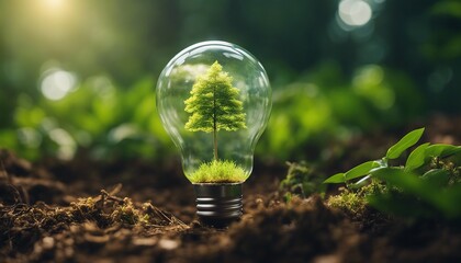 renewable energy light bulb with green energy, Earth Day or environment protection Hands protect
