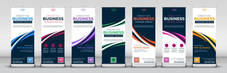 Foto op Plexiglas Modern roll up Banner Design set for signboard Advertising Template standee X banner for Street Business in red, green, blue, yellow, orange, purple, orange for events © Shalitha Ranathunge