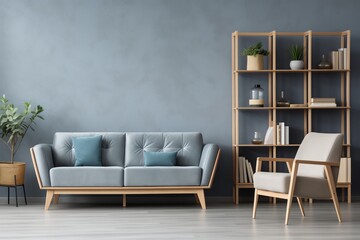 Cerulean Seating and Loveseat Sofa Against Vast Grey Wall