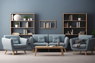 Cobalt Seating and Loveseat Sofa Against Large Grey Wall