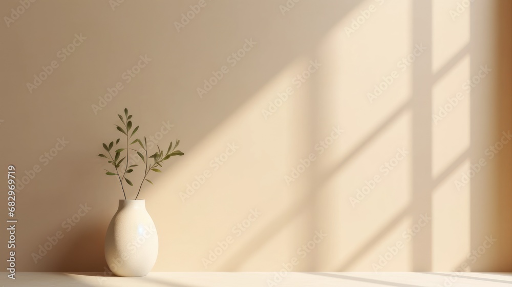 Poster minimal product placement background with palm shadow on cement wall, elegant summer interior archit