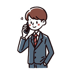business man in  speaking on phone. Person calling to mobile. Vector illustration in cartoon style