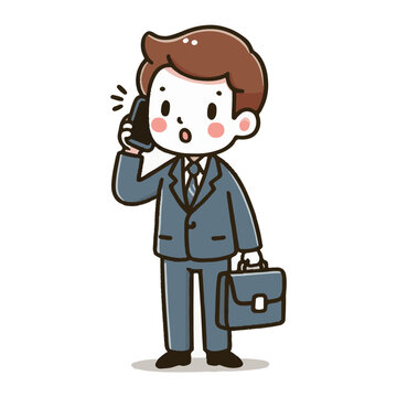 business man in  speaking on phone. Person calling to mobile. Vector illustration in cartoon style