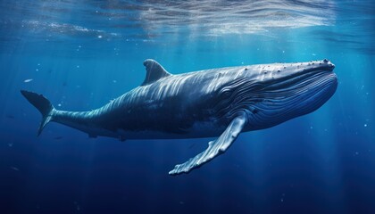 A Majestic Humpback Whale Gliding Through the Vast Blue Ocean Waters