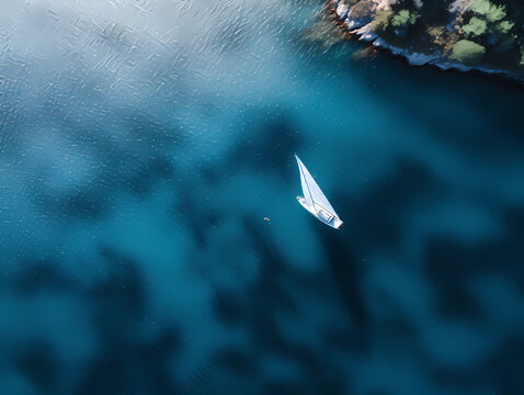 Sail Boat from above on a body of water