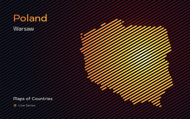 Poland Gold Map with a capital of Warsaw Shown in a Line Pattern	