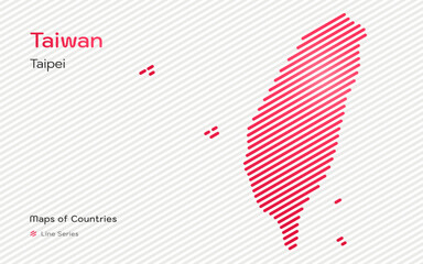 Taiwan Map with a capital of Taipei Shown in a Line Pattern	