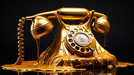 Old golden melting telephone