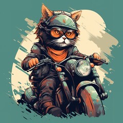 Cat driving a motorcycle in the summer