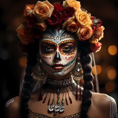Photo de femme maquillée le jour de la fête des morts au Mexique