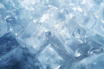 A pile of ice sitting on top of a table. Can be used to depict coldness, refreshment, or the need for cooling.