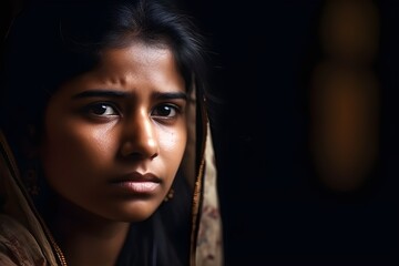 Portrait of a crying beautiful young Indian woman, AI