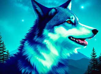 wolf in the forest at night