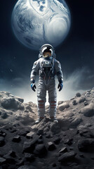 astronaut in front of a planet standing in a surface. Generative Ai