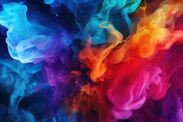 A vibrant display of multi colored smoke filling the air. This image can be used for various creative projects and designs. - obrazy, fototapety, plakaty