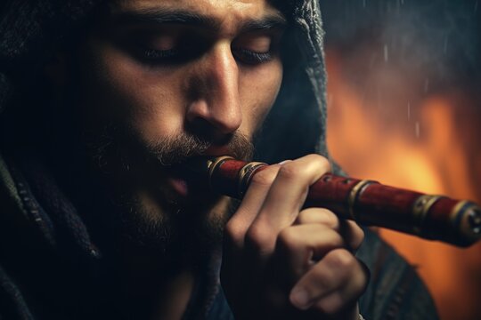 A man wearing a hoodie is seen smoking a cigar. This image can be used to depict a mysterious or rebellious character.