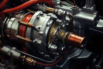 A detailed close up view of a motor engine. Ideal for automotive industry publications and websites.