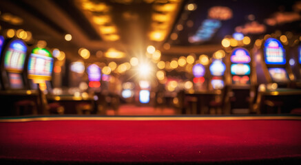 Casino-themed setting with red tabletop gambling surface; perfect for gaming promotions.