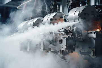 A group of machines blowing smoke, ideal for illustrating industrial processes and pollution. Can be used to depict factories, manufacturing, environmental impact, and technology advancements