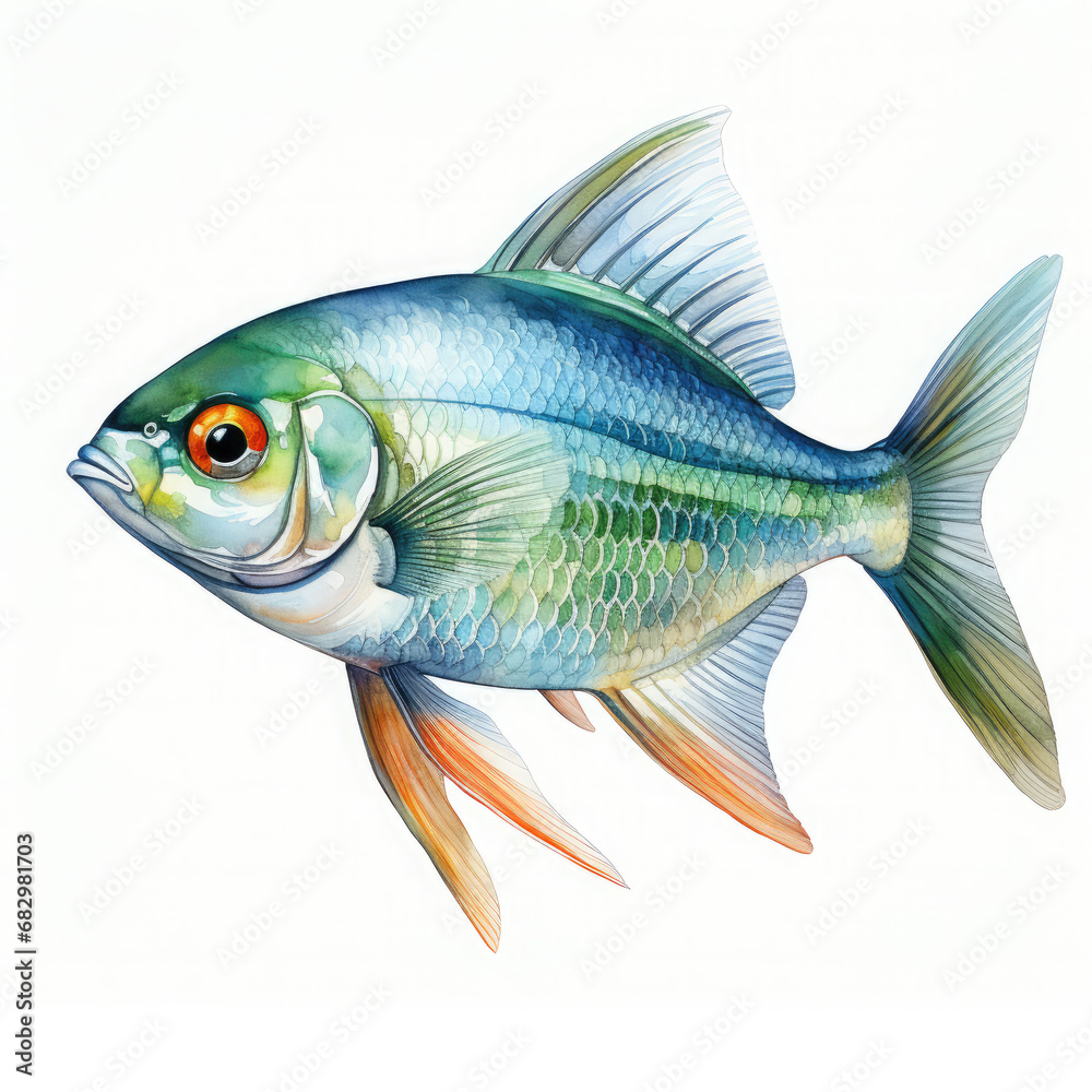 Wall mural Watercolor X-ray Tetra Clipart illustration Generative Ai