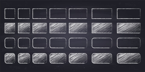 Chalk drawn squares and rectangles. Hand drawn geometric figures on chalkboard background.	