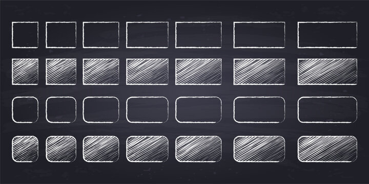 Chalk drawn squares and rectangles. Hand drawn geometric figures on chalkboard background.	