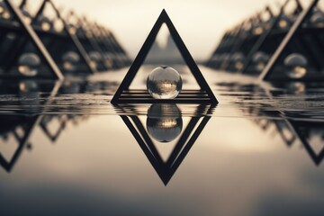 A crystal ball sitting on top of a reflective surface.  - obrazy, fototapety, plakaty