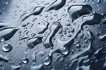 A close-up view of water droplets on a surface.