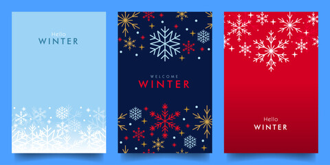 simple winter snowflake vector seamless pattern design illustration background set. for banner, poster, social media, promotion