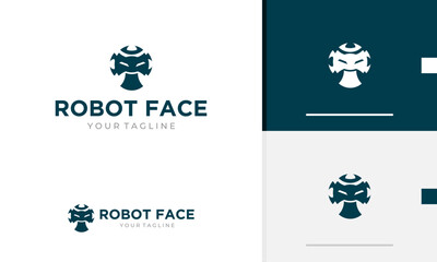 Logo design icon symbol geometric blue abstract robot face with eye and mouth and hammer shape mark