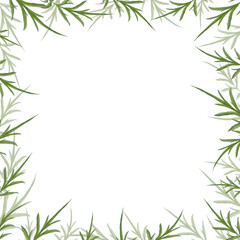 Green watercolor leaves and branches square wreath, hand drawn botany frame Template for wedding invitation or cards, vector background.