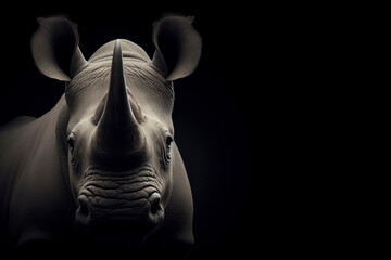 portrait of a rhino isolated with black background with copy space. ai generative - obrazy, fototapety, plakaty