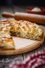 Traditional Bosnian and Turkish meal made from rolled pastry filled with spinach. In Turkey it is called Borek. In Bosnia this dish is called Pita Zeljanica. Made from phyllo 