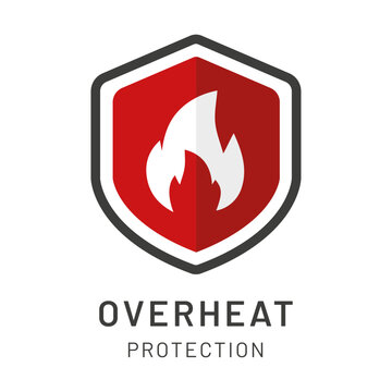 Overheat protection vector icon with flame symbol