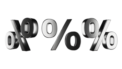3d discount and percentage chrome metallic symbol png transparent background