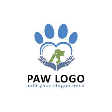 paw pet store clinic logo design vector