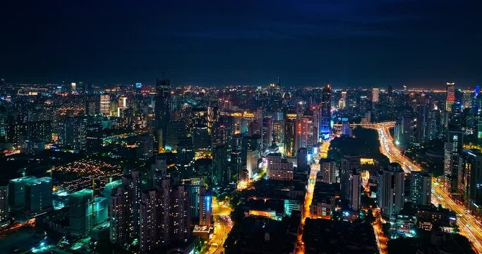 Aerial video of Shanghai Bund skyline skyscrapers