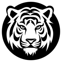 Tiger head black and white vector, tiger head silhouette in a circle
