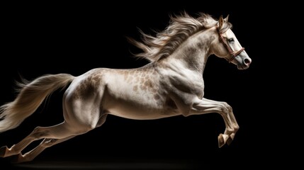 The horse runs at full speed. Beauty, power and dynamics.
