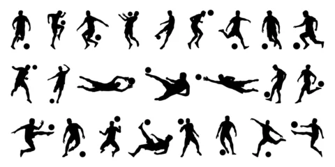 Fotobehang Collection of soccer football player silhouettes, flat vector design, including goalkeeper © Manuel Adorf